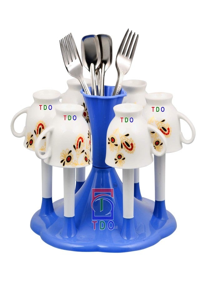 TDO حامل أكواب بلاستيكي أزرق من TDO، يتسع لستة أكواب، مناسب للمطبخ، طاولة الطعام، والسفر - متين، قوي، سهل الحمل - Image 1